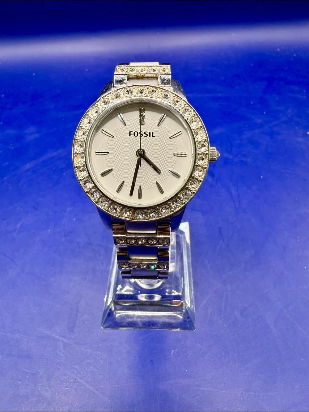 Fossil Jesse ES2362 Silver Crystal Bezel White Dial Stainless Watch 34mm